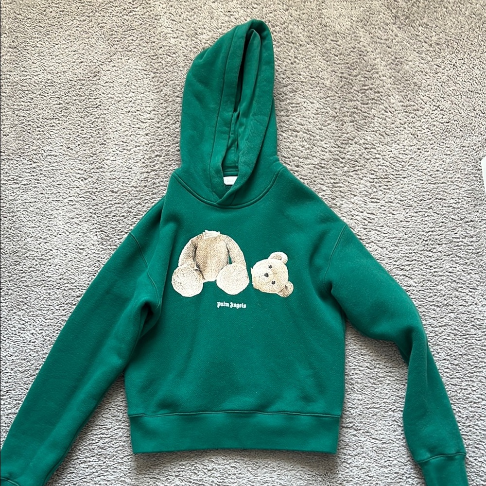 Palm Angels Green Hoodie with Bear Design